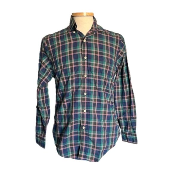 Gitman Bros Small Blue Green Plaid Made in USA - Picture 1 of 4